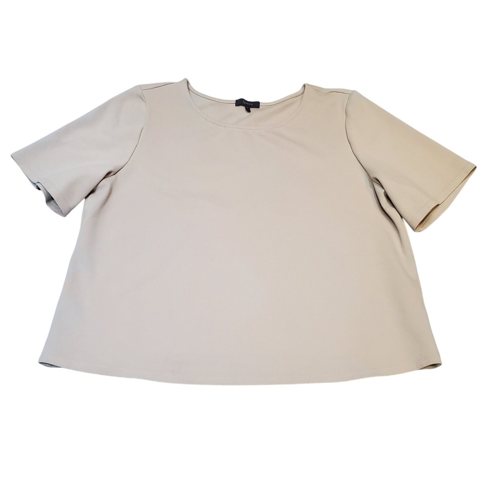 Quince Women's Large Ultra-Stretch Ponte Short Sleeve Top Ecru Beige Minimalist